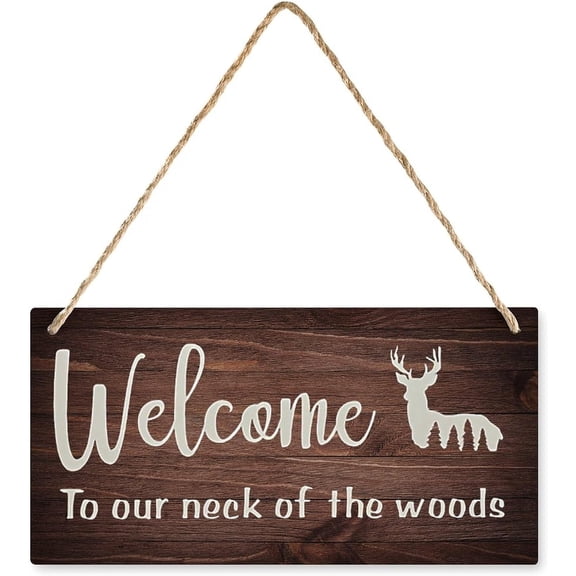 Wood Decor Welcome To Our Neck Of The Woods Wooden Front Door Decor Wall Plaque House Wood Sign Porch Decorations Home Decor Hanging 12X6 Inch