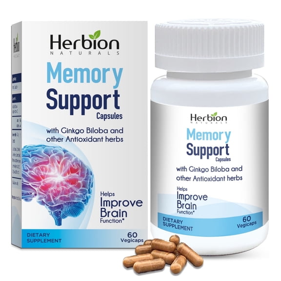 Herbion Ginkgo Gotu Kola Supplements - Antioxidant Memory Support Herbs, 60 Vegicaps