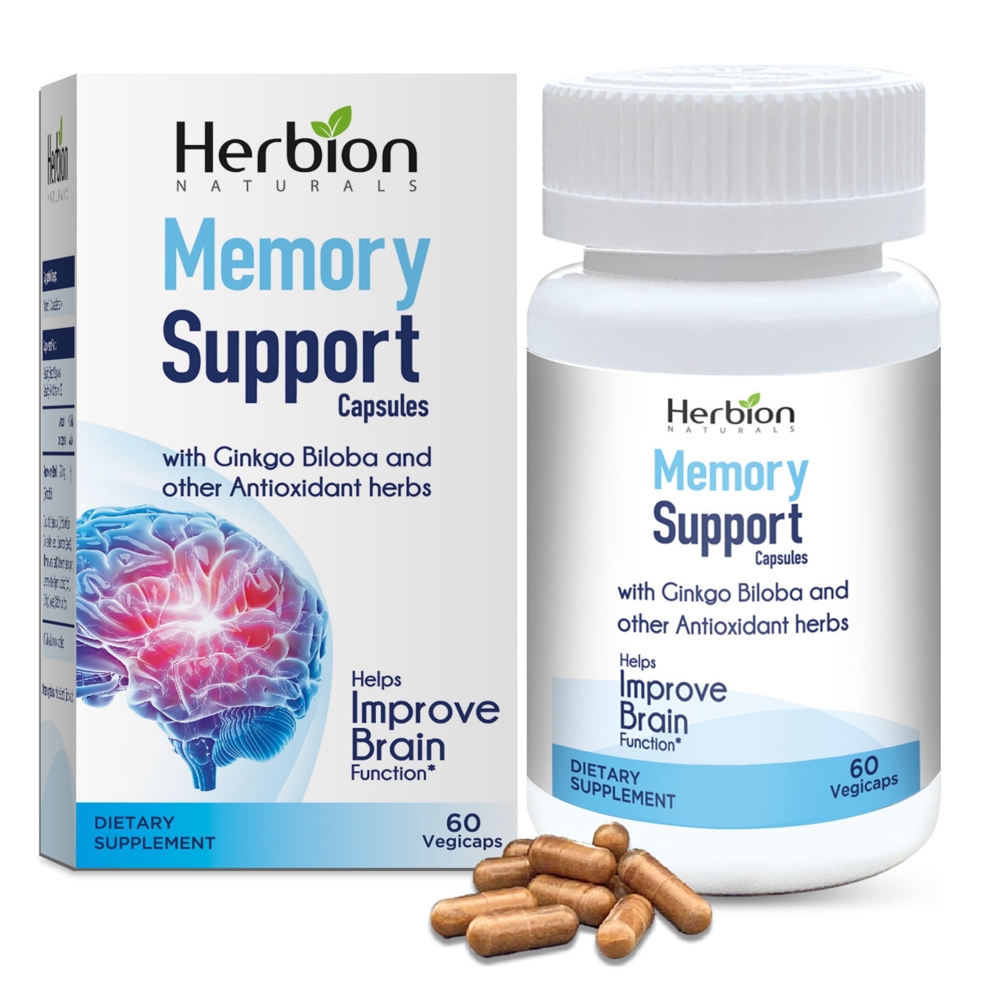 Herbion Ginkgo Gotu Kola Supplements - Antioxidant Memory Support Herbs, 60 Vegicaps