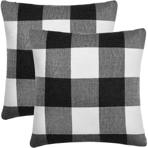 Juego de 2 fundas de almohada a cuadros de búfalo, fundas de almohada rústicas de granja, fundas de almohada de lino y algodón (18.0 x 18.0 in)