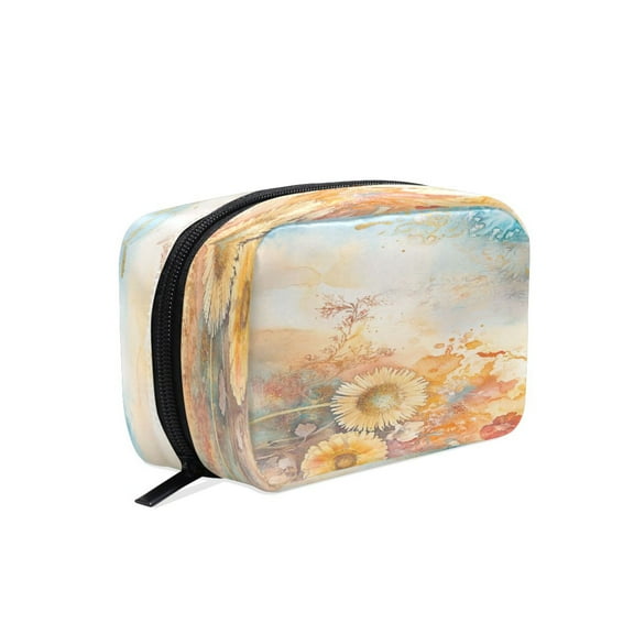 BZSMCE Makeup and Cosmetic Bag Women Simple Watercolor Flowers Pattern Square Cosmetic Bag