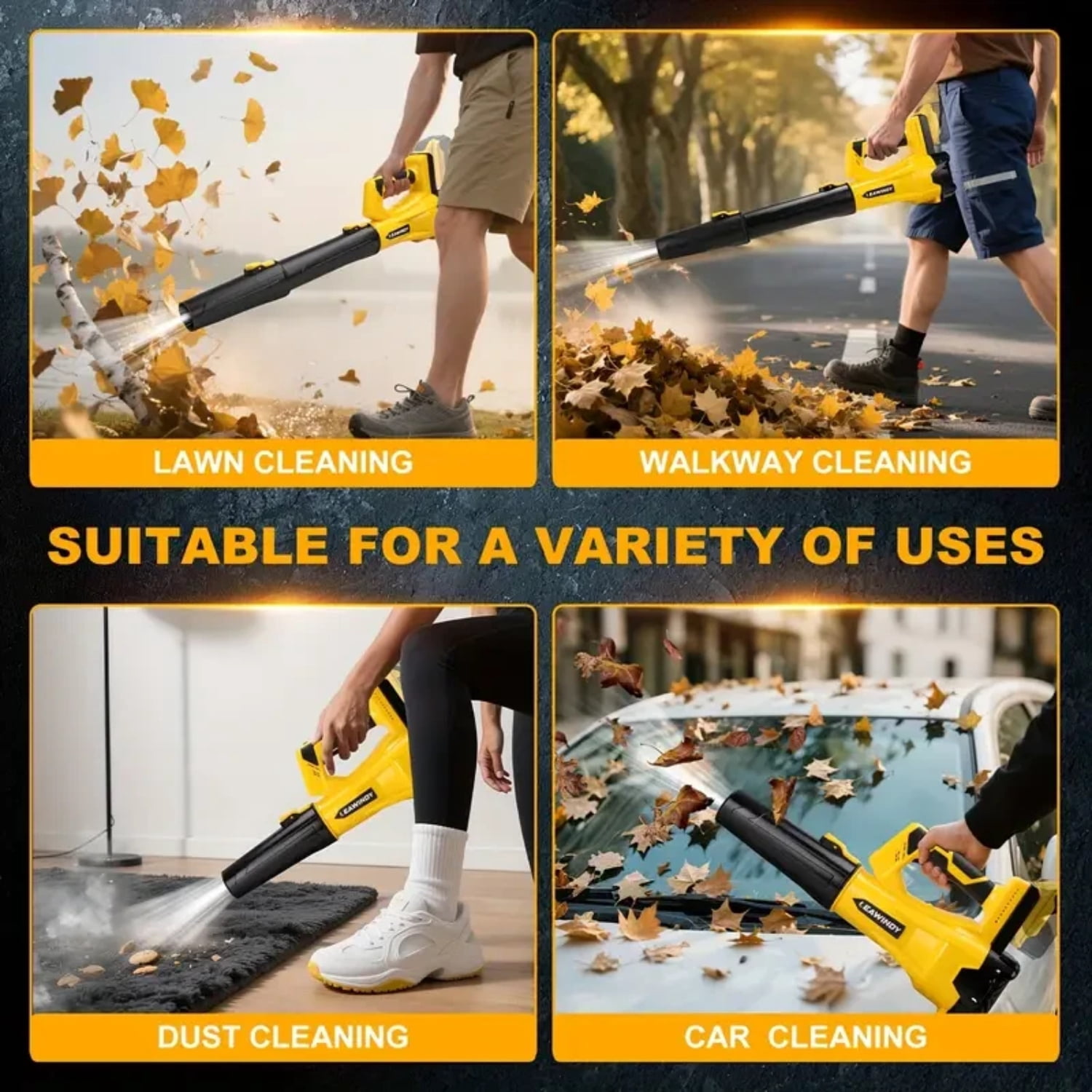 Cordless Leaf Blower with 2 Batteries, 580 CFM 160 MPH, 6 Speed Levels, Lightweight & Ergonomic Design for Wet Leaves, Snow, Debris, Driveway, Patio, Lawn