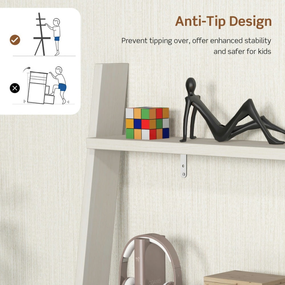 Demi Bonn 3-Tier Ladder Bookshelf, Desk Bookcase with Countertop Drawer and 2 Shelves, White