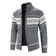 thumbnail image 4 of Luwomo Mens' Jackets Mens Stand Collar Zipper Long Sleeve Warm Cardigan Loose Fit Winter Knit Coat Tops Dark Gray,2XL, 4 of 4