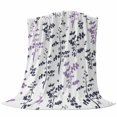 thumbnail image 6 of Grey Purple Botanical Blanket Soft Cozy Warm Twin Blanket for Bed, Plush Fuzzy Flannel Fleece Blankets for Sofa, Watercolor Spring Floral Summer Leaf Throw Blankets for Couch Gifts, 60"x80", 6 of 9