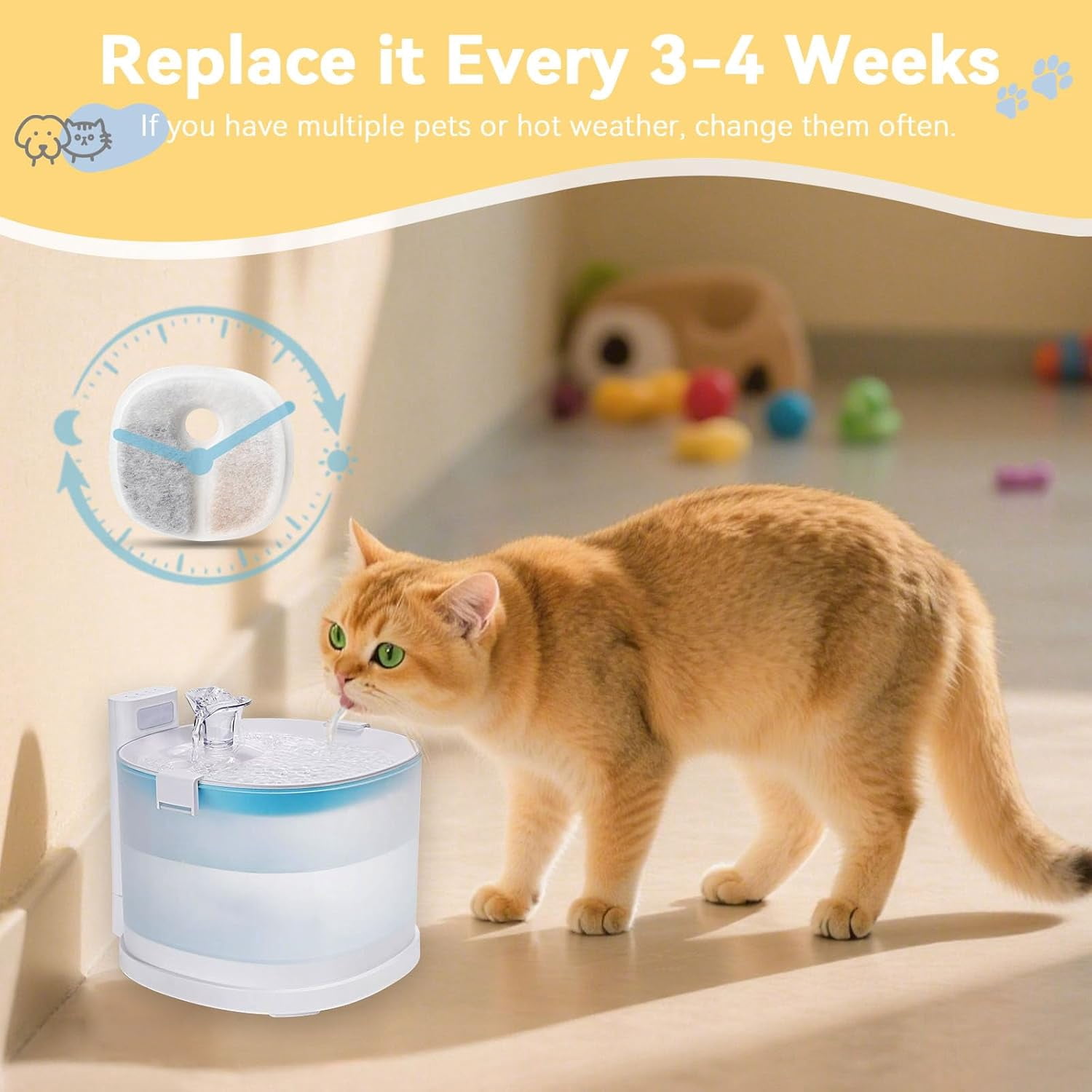 ABCISI 16 Pack Replacement Filters for E1 / E1+ Pumpless Cat Water Fountain (2 L / 67 oz), Pet Water Fountain Filter with Activated Carbon & Ion Exchange Resin