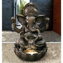 Hi-Line Gift LED Lighted Ganesh Sculptural Outdoor Water Fountain, Resin, 35.25"