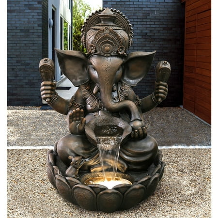 35.25  Matte Bronze Ganesha Sculptural Fountain with White LEDs