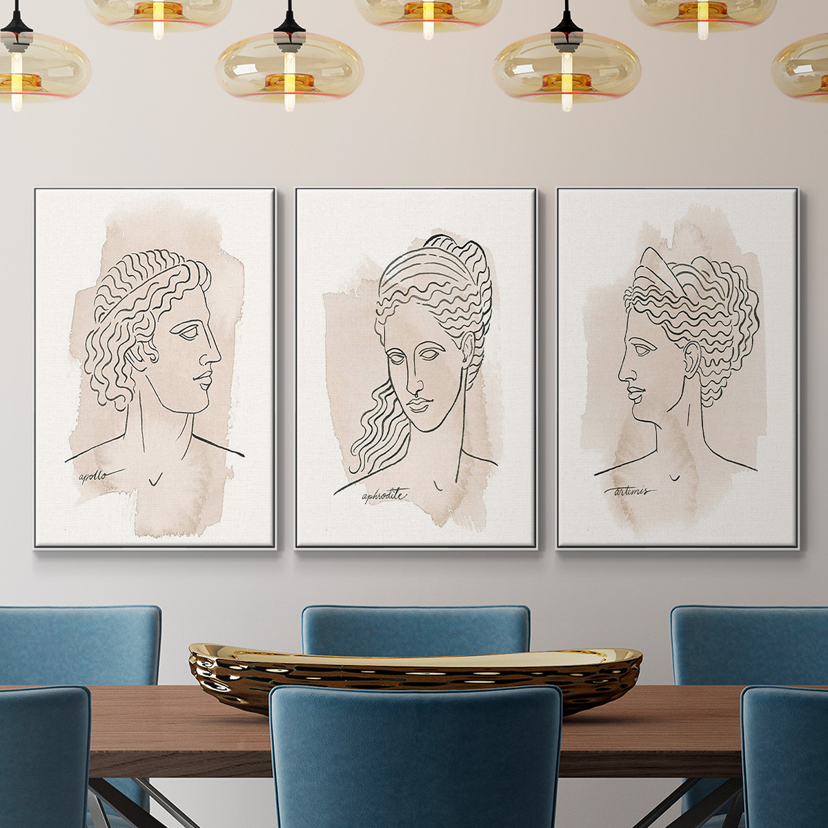 Greek Busts IV - Framed Premium Gallery Wrapped Canvas L Frame 3 Piece Set - Ready to Hang