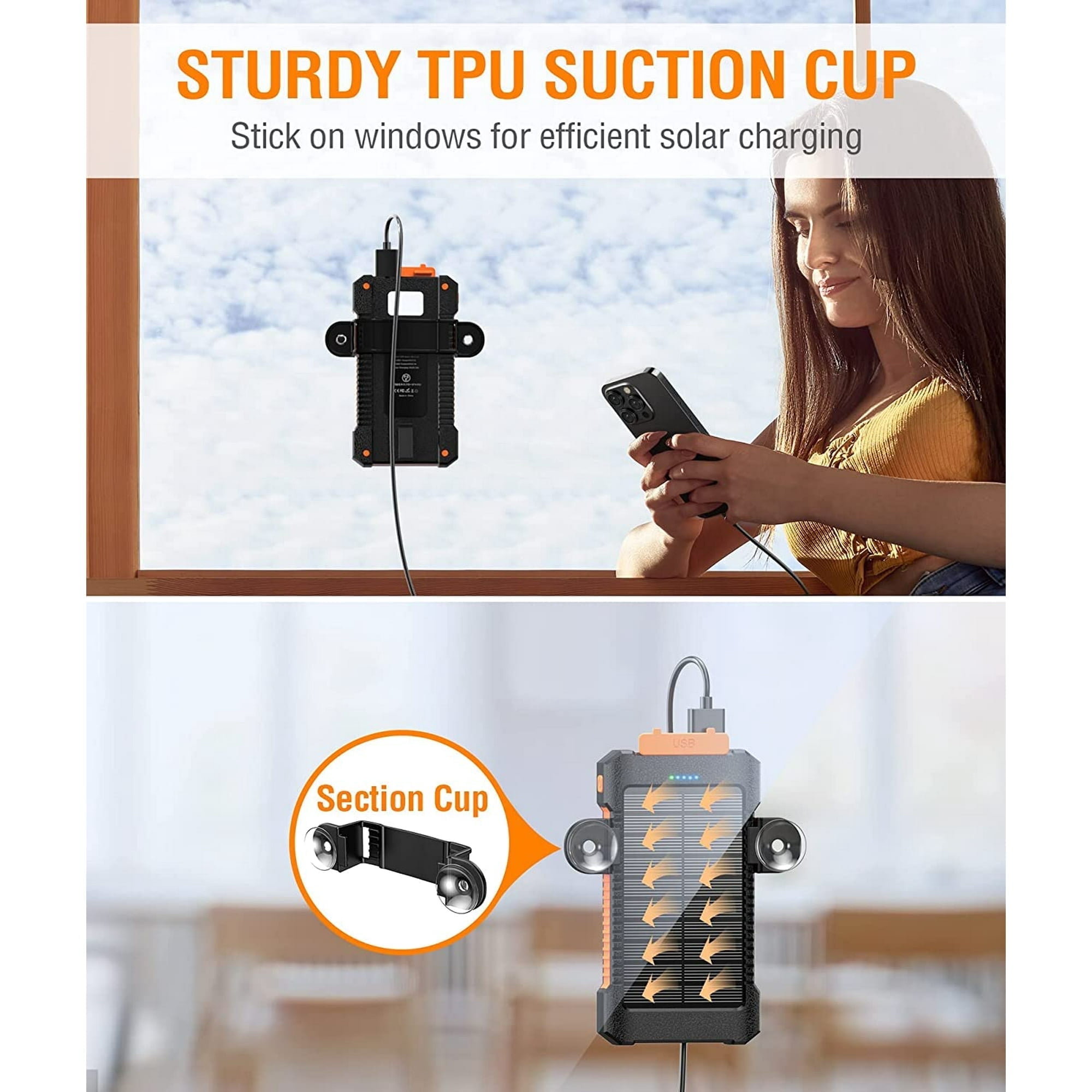 JIUMESS 26800mAh Solar Power Bank, USB Portable Solar Charger Compatible for iPhone, Android Phone