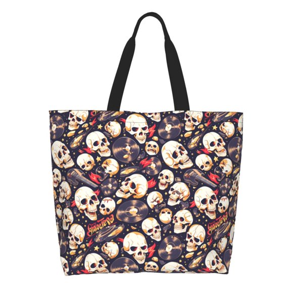 Rateoe Guitar Skull record Tote Bag - Waterproof Lightweight Handbags Travel Shoulder Bag for Hiking Yoga Gym Swimming Travel Beach