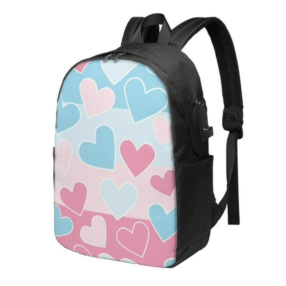 YFYANG 17" Laptop Backpack, Geometric Love Pattern Fashion Travel Work Backpack with USB and Headphone Cable Interface for Men and Women