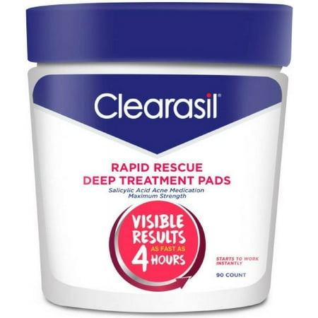 Clearasil Rapid Rescue Deep Treatment Cleansing Pads, 90 Count (Pack of 3)