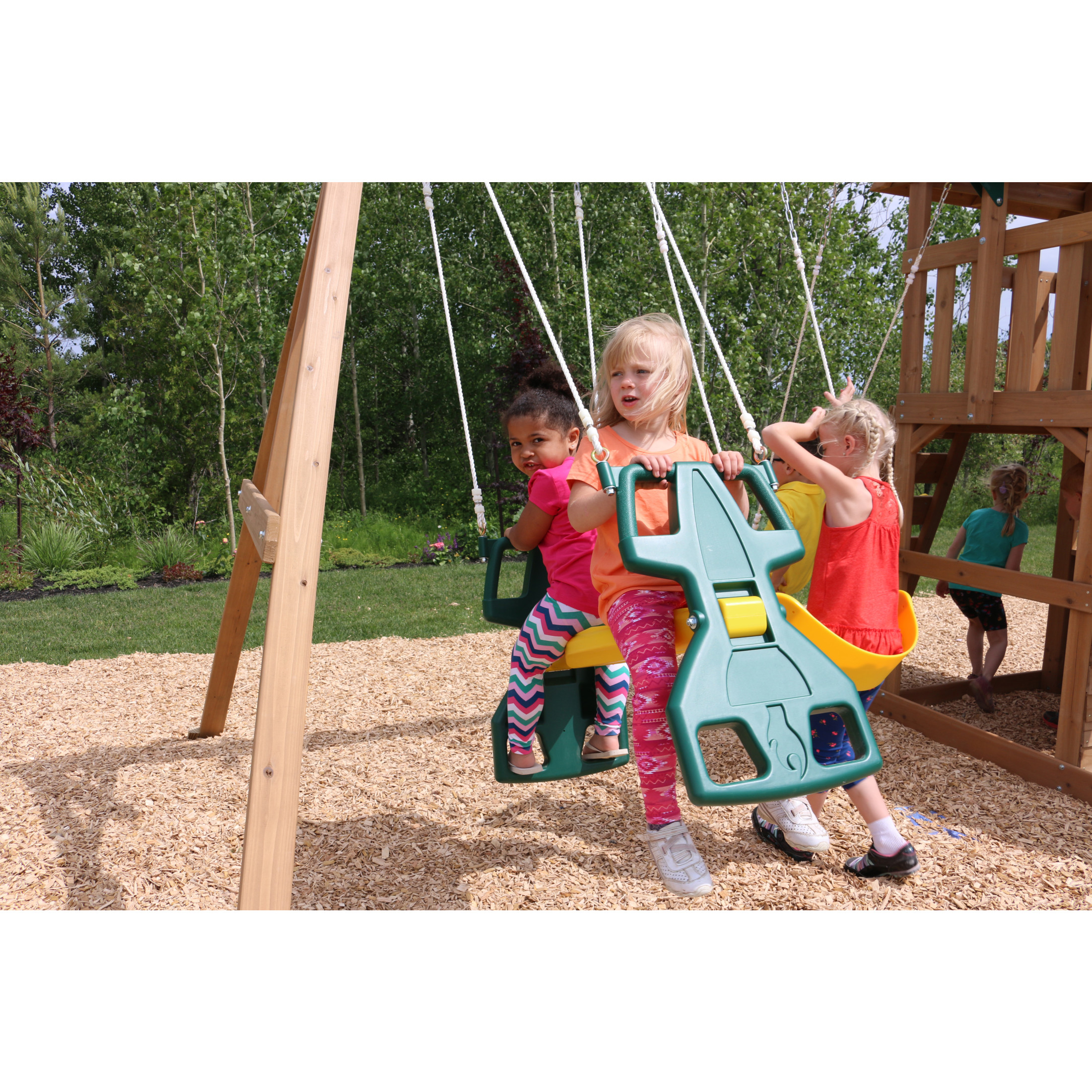 KidKraft Windale Wooden Swing Set / Playset with Clubhouse, Swings, Slide, Shaded Table and Bench - image 6 of 12