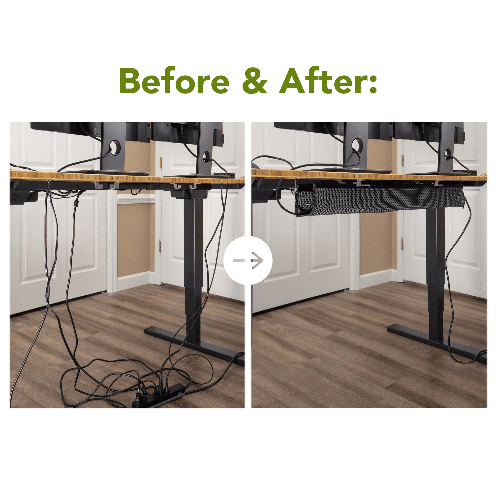 PERFECT POSTURE Mesh Cable Organizer – Under Desk Cable Management with Adjustable Straps, Flexible Mesh & Easy-Access Design – 37.5” (Gray)