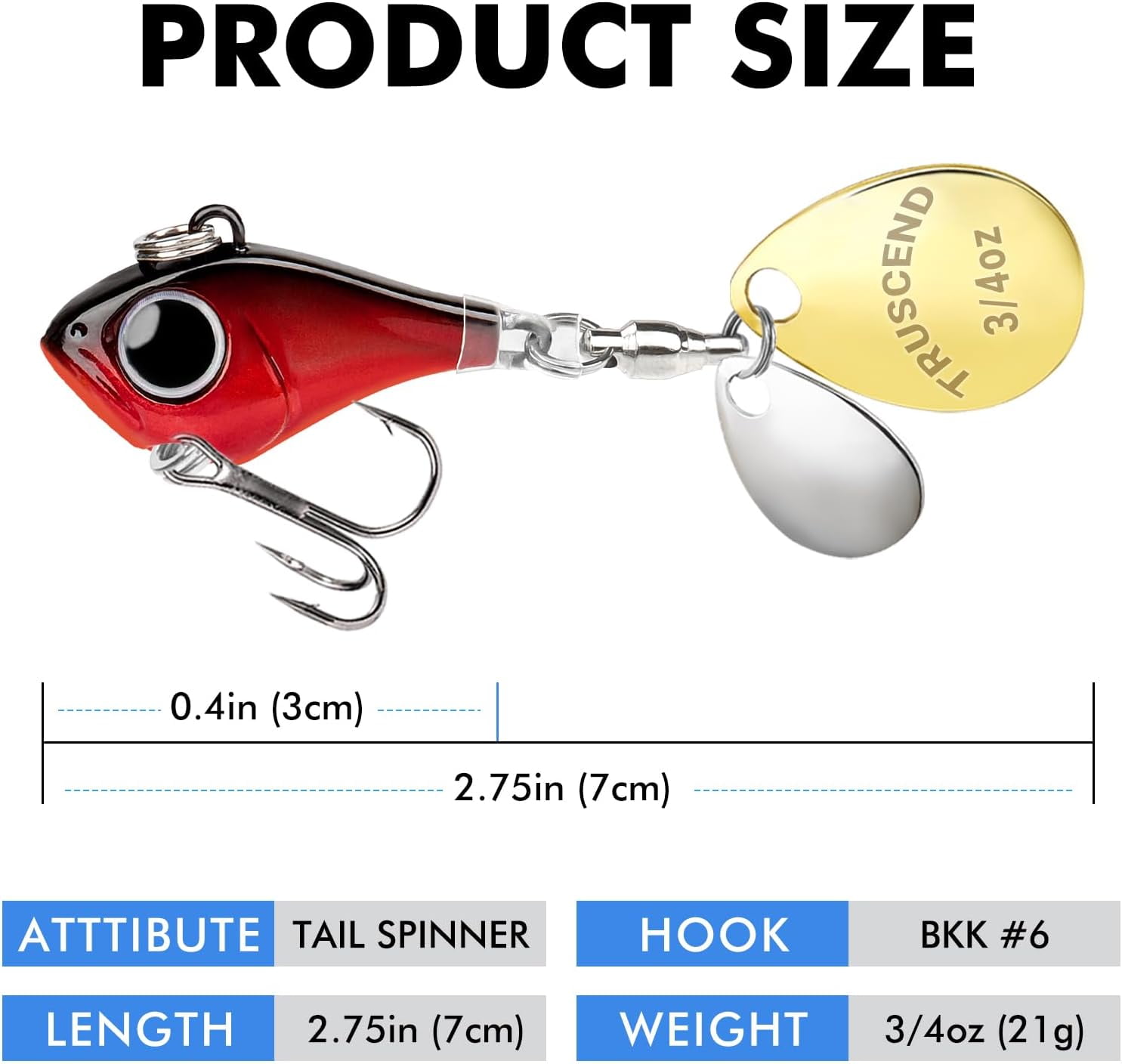 TRUSCEND Vibespinner Lures with BKK Hooks – Easy Catch: 4 Actions (Vibrate/Swim/Flash/Jig) for More Bites, Longer Cast Search Bait – Jigs for Bass, Crappie, Trout– Ideal for Family Fishing