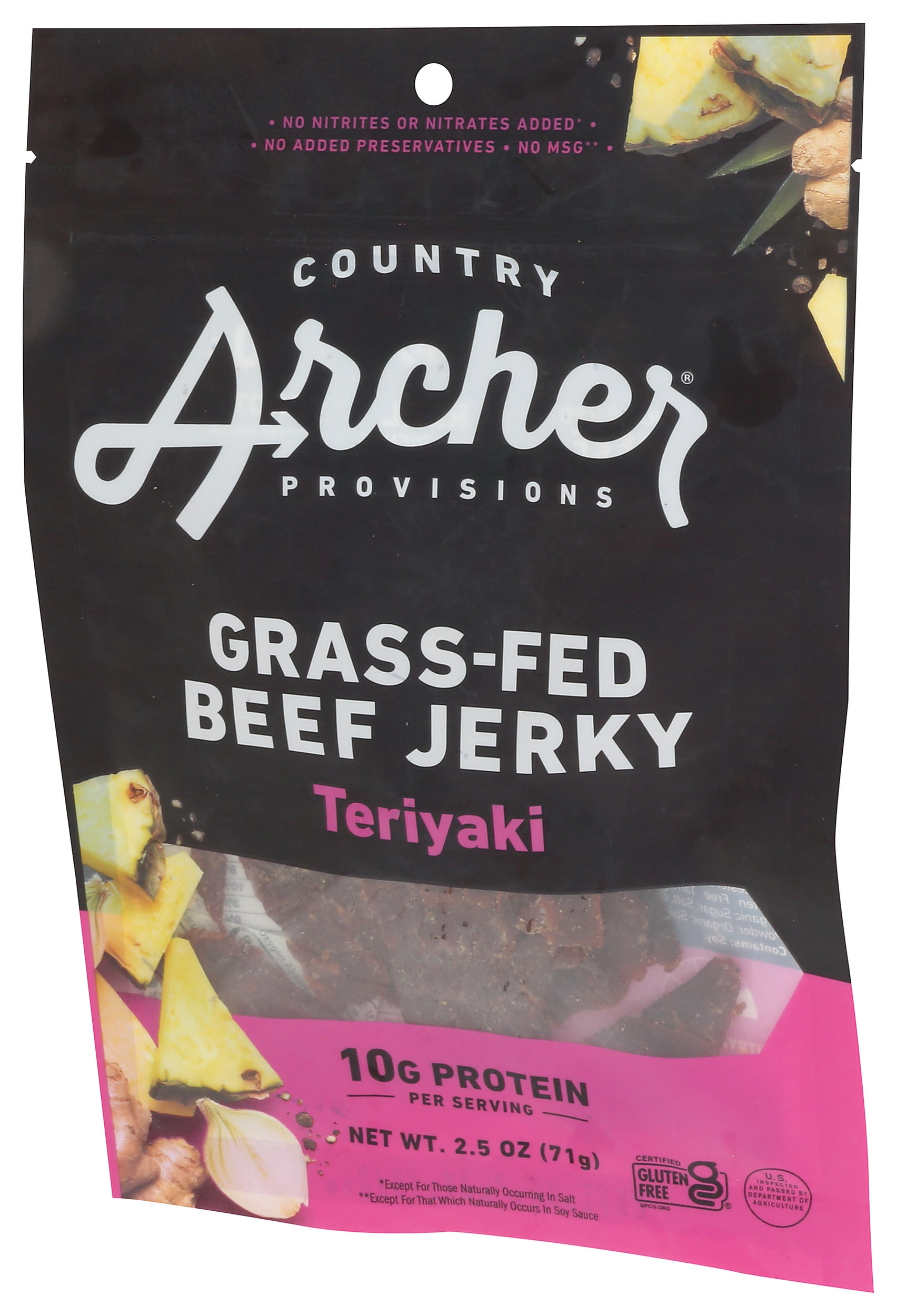 Pack of 12, Country Archer Teriyaki Grass-Fed Beef Jerky, 2.5 oz