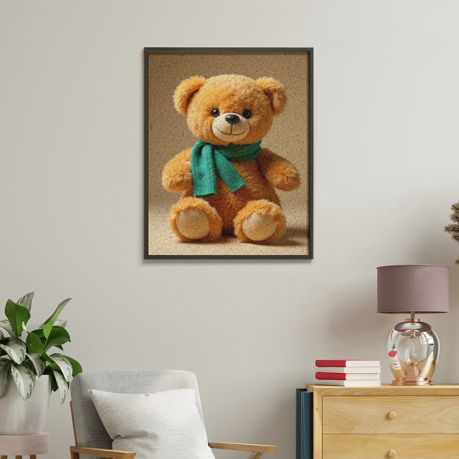 Paint By Numbers Kit for Adults Beginner - DIY Cuddly Teddy Bear Green Scarf Canvas Painting Kits for Adults, Frameless Paint By Number for Adults for Home Wall Decor 16x20 Inch
