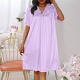 thumbnail image 2 of Aobny Soft Nightgowns for Woman Silk Purple Short Sleeve Knee Length V-Neck Solid Mumu Nightshirts for Adult Loungewear, 2 of 5