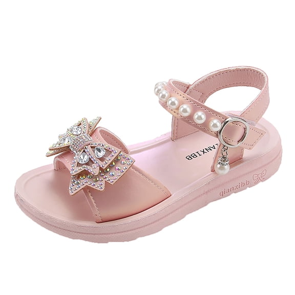 LNMQLPDBS Toddler Sandals Girl Shining Bow Decoration Open Toe Ankle Strap Dress Shoes Comfort Soft Sole Non-Slip Princess Shoes Baby Girl Shoes for Summer Outdoor Big Girls Sandals Red 5-5.5 Years