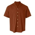 thumbnail image 4 of Huresd Men's Wrinkle Free Untucked Cuban Shirt Business Casual Button Down Tops Short Sleeve Solid Color Shirt Brown 5XL, 4 of 5
