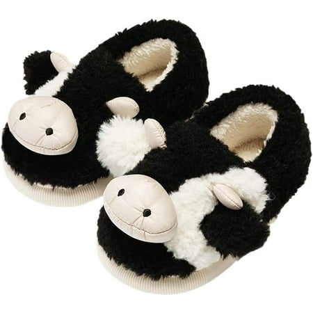 

CoCopeaunts Cute Cow Slippers for Kids Warm Plush Winter Cotton Furry House Slipper Girls Boys Cartoon Shoes