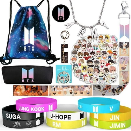 Kpop Bts Merchandise Fans Gift Stationery Set Love Yourself Including Drawstring Bag Stickers Lanyard 925 Silver Bracelet Button Phone Ring Bts Keychain Pencil Case Walmart Canada