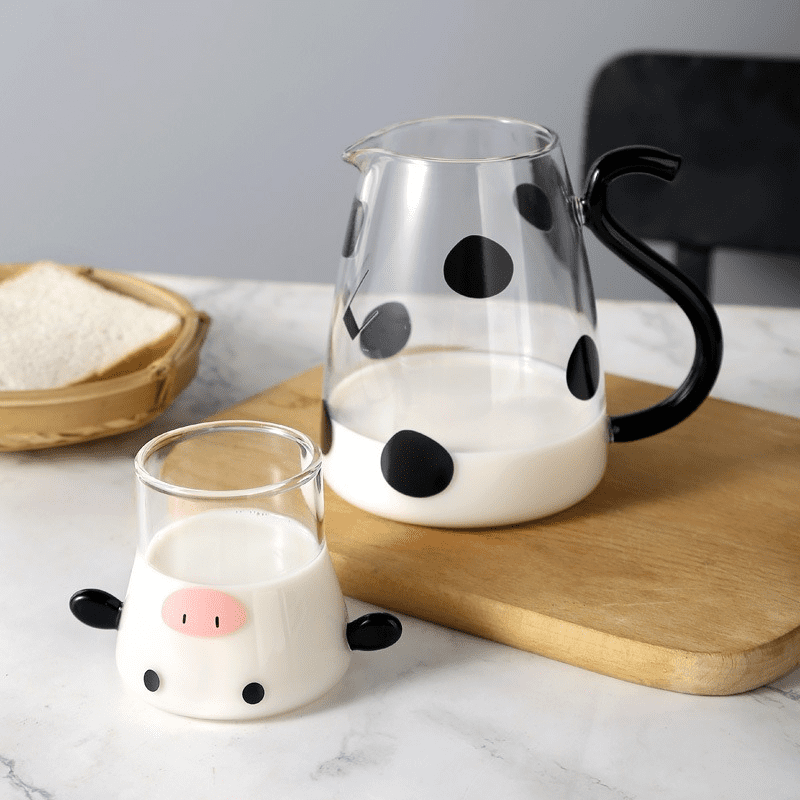 Coffee Pot Cup Set 550ml Glass Jug Creative Cute Cow Cold Water Bottle Modern Fashion Flower Teapot with Handle Milk Cup Jug Set