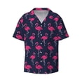 thumbnail image 3 of Balery Cute Flamingo Men's Casual Button Down Shirt Short Sleeve Textured Summer Cuban Beach Shirts-Small, 3 of 7