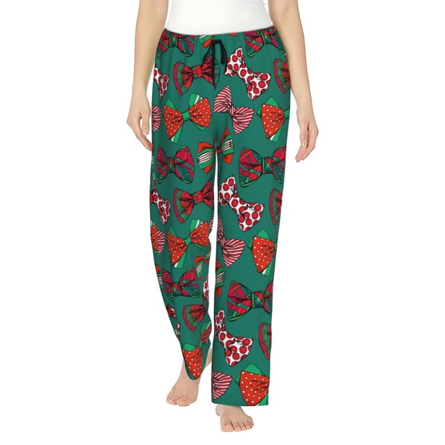 Balery red and green bow tie Pantalones de pijama para mujer, pijamas ultraligeros, pantalones de estar por casa-Small