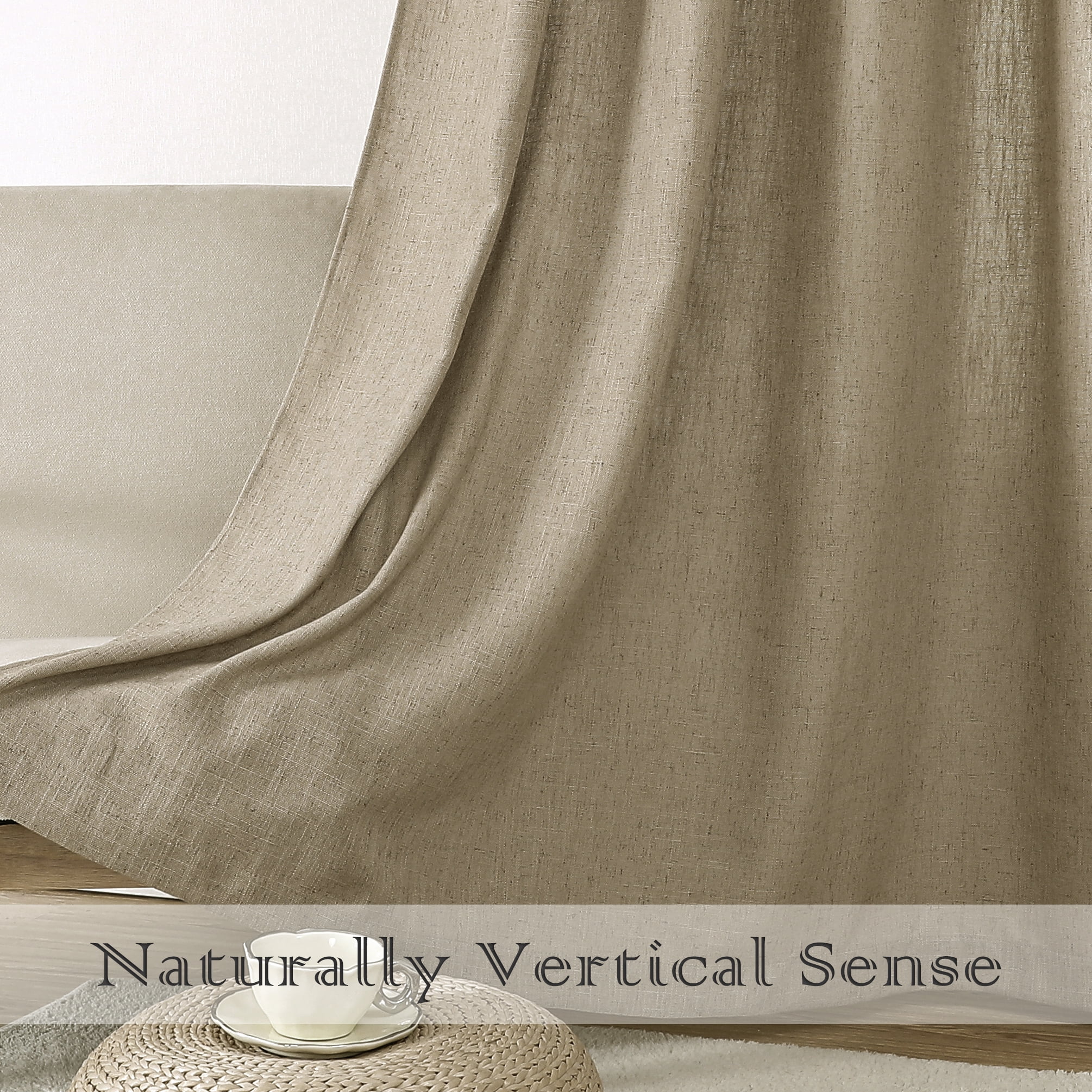 AZZCIA Sand Linen Light Filtering Grommet Curtain Panels for Bedroom, 2 Panels, 54"W x 63"L