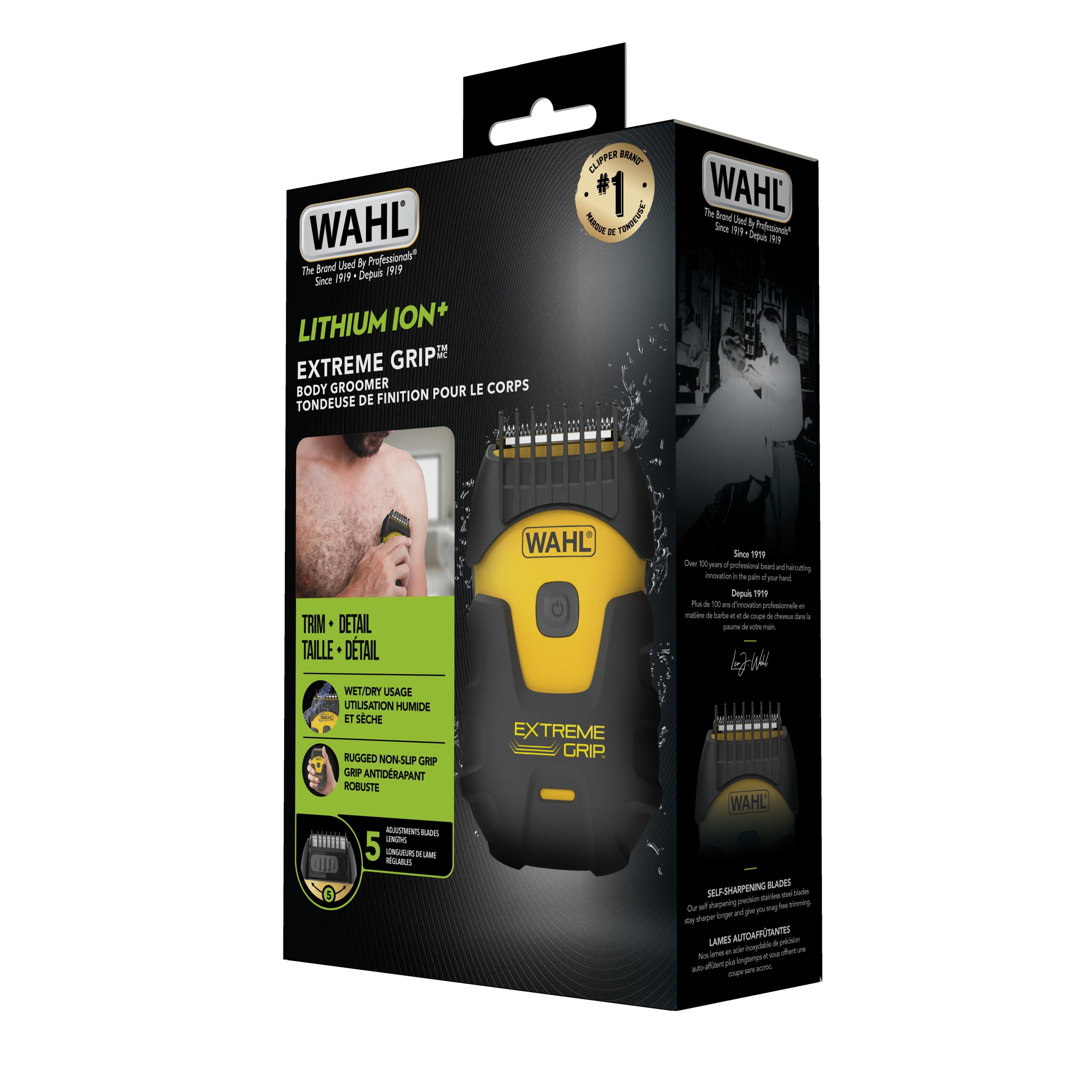 Wahl Tondeuse corporelle Lithium Ion+ Extreme Grip avec longueurs réglables, lame douce pour la peau, étanche, USB – Modèle 3310