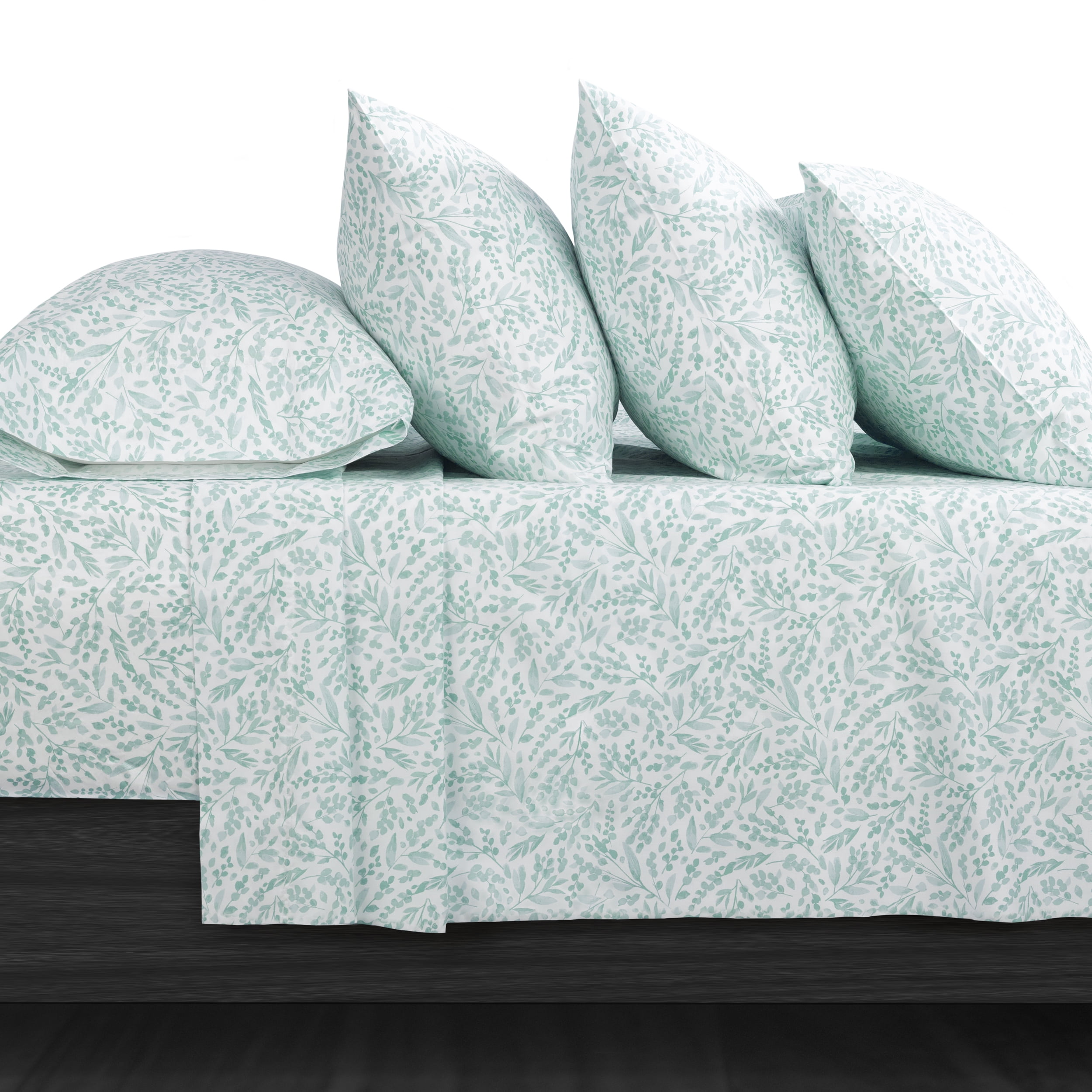 Serta 6-Piece 800 Thread Count Blue Botanical Cotton Rich Adult Bed Sheet Set, King - Deep Pocket