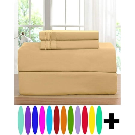 Elegant Comfort 4 Piece Bed Sheets 1500 Thread Count Microfiber, Twin, Gold