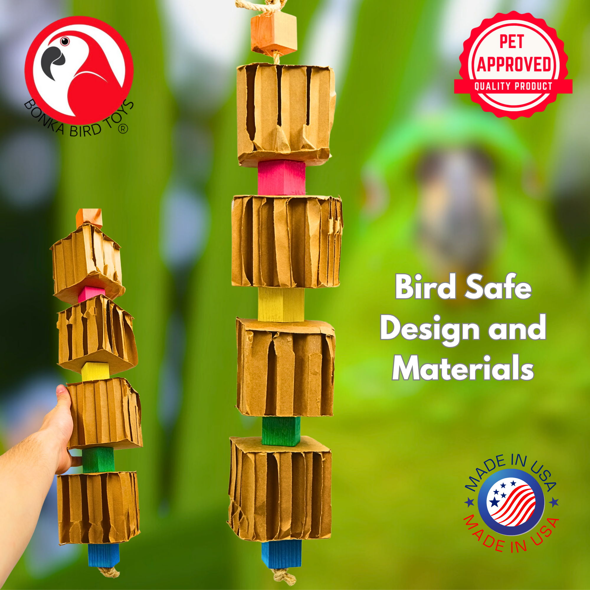 Bonka Bird Toys 3750 Big Quad Blocks N Cube Natural Chew Shred Parrot Cage Toy