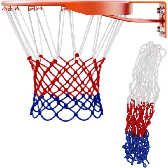 2pcs Tricolor Heavy Duty Net Replacements With 12 Loops - Weatherproof Sturdy Nylon Nets For Indoor Outdoor Basketball Training - Fits All Hoops