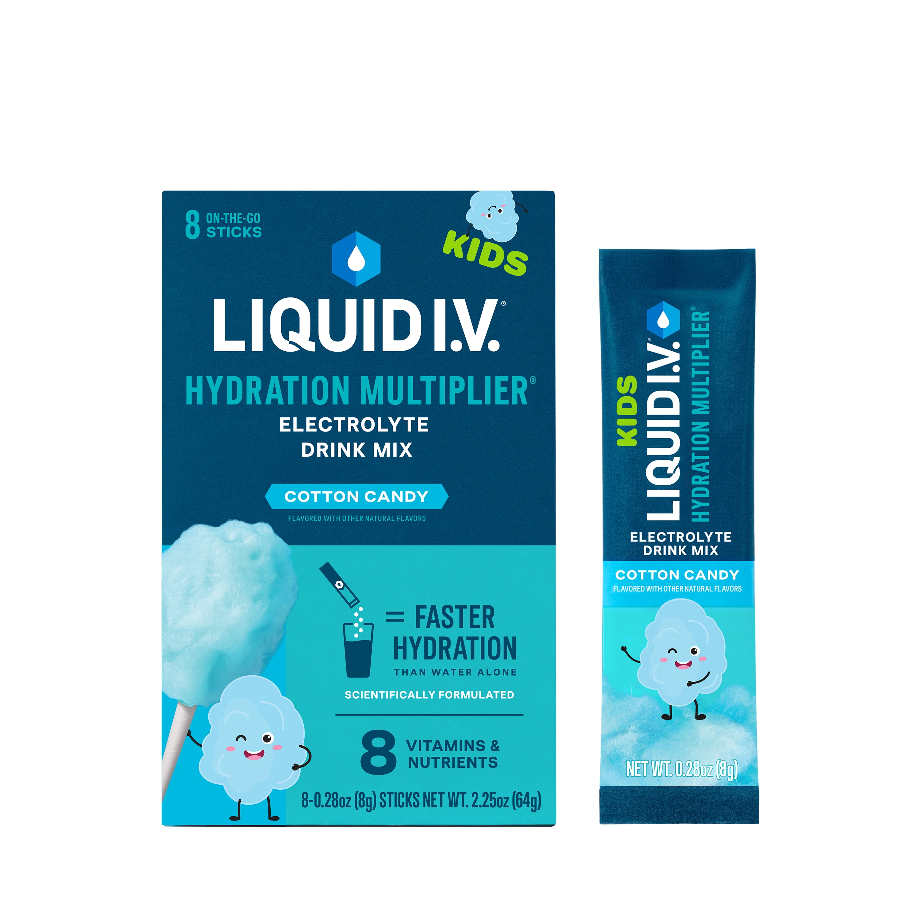 (2 pack) Liquid I.V.® Cotton Candy Hydration Multiplier® for Kids Powdered Electrolyte Drink Mix, 8 Count Packets