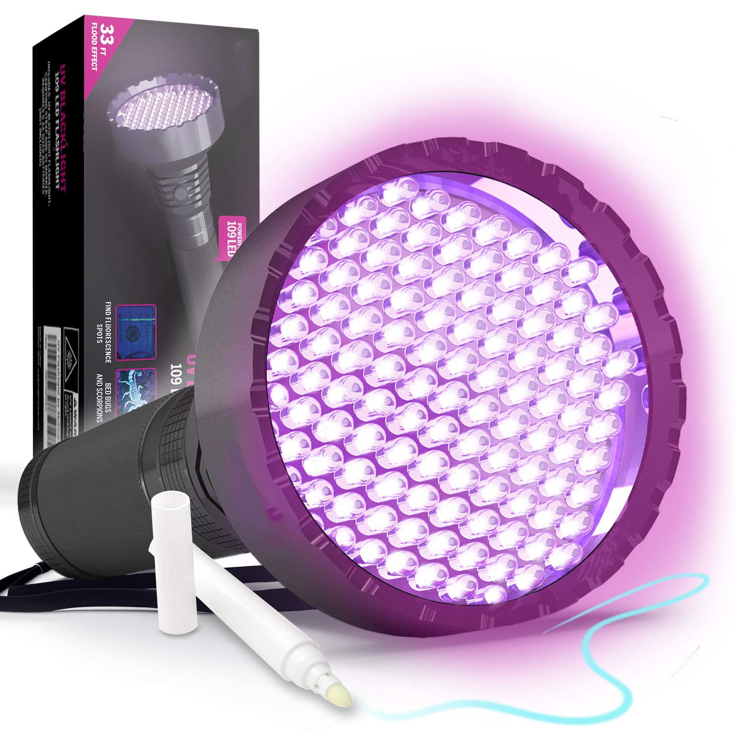 LED Flashlight Blacklight UV 100 with Ultraviolet Ink Marker for Urine