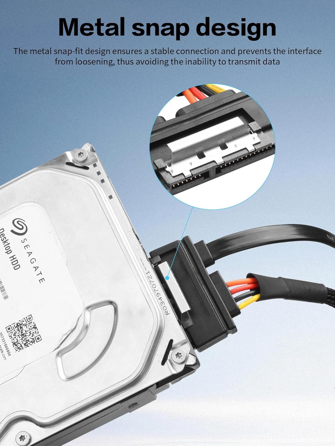 HRTGFD-0.5M 22 Pin SATA 3.0 Power Data Extension Cable for HDD,SSD,Optical Drives,6Gbps SATA(7+15Pin) & Sata III 7 Pin Female to 4 Pin LP4 IDE Male 2-in-1 Braided Power Cord (2 Pcs)