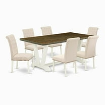 East West Furniture V-Style 7-piece Wood Dining Room Set in White/Light Beige