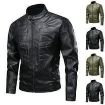 Bixock Men Long Sleeved Shirts Tops,Men Leather Shirt Tops,Men Casual Tops Matte Faux Leather Long Sleeve Stand Collar Motorcycle Jacket Tops