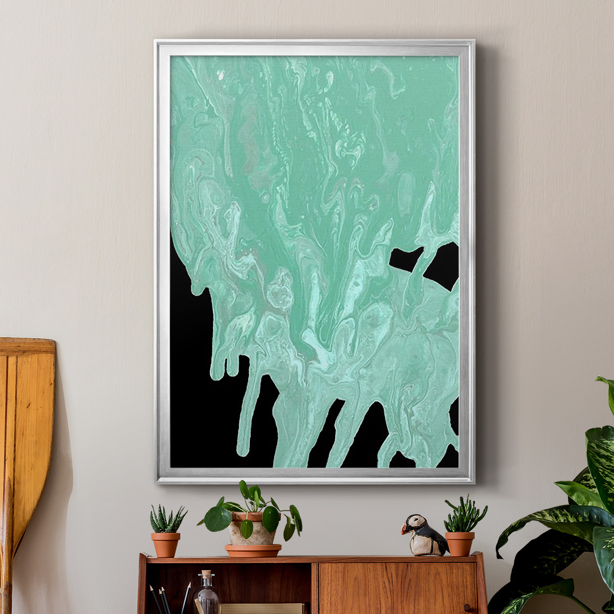 Teal Cascade I Premium Framed Print, in Gold, Black, or Silver - Ready to Hang