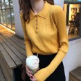 thumbnail image 1 of Suéter de punto estilo coreano Rimocy para mujer, suéter de manga larga con botones y cuello vuelto, jersey acanalado para otoño de 2022, 1 of 6