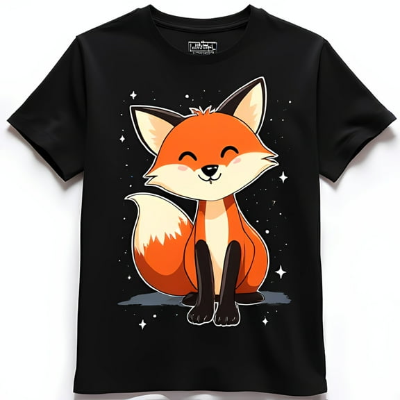 Adorable Cartoon Fox Black T-Shirt for Animal Tee