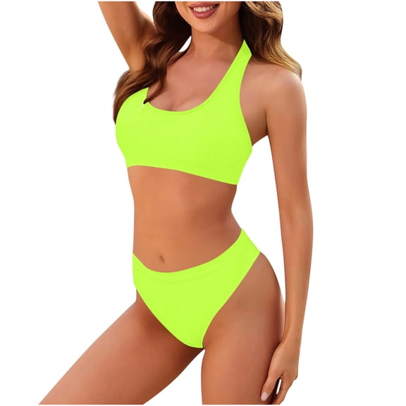 asdoklhq Bathing Suit for Women 2 Piece Bikini Swimsuits Women Solid Backless Bikini Bandage Two-Pieces Swimwear Swimsuit Beachwear Set Green 2X