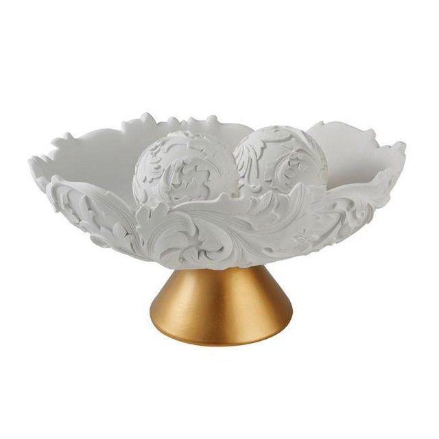 Benzara BM240863 Bol avec Design à Volutes Baroques avec 2 Sphères, Blanc