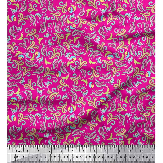 Soimoi Pink Poly Georgette Fabric Artistic Floral Printed Fabric 1 Yard 42 Inch Wide