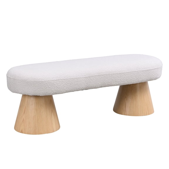 49" Upholstered Dining Bench - Beige Fabric Ottoman with Wood Legs, 300 lbs Weight Capacity, Entryway, Bedroom, or Living Room Bench, No Assembly Required