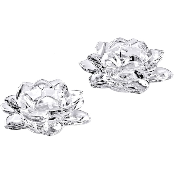 Bougeoirs en Verre Cristal de 5 Pouces Décoration Créative pour Maison Activité Votive Bougeoirs de Bougie Chauffe-Plat Idée Cadeau de Mariage, Ensemble de 2