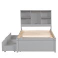 thumbnail image 5 of Bed Frame Twin Size with Storage, Charging Station &  2 Drawers, Modern Twin Size Bed with Bookcase Headboard & Wooden Slats, No Box Spring Needed, Noise Free, Easy Assembly, Grey, 5 of 9